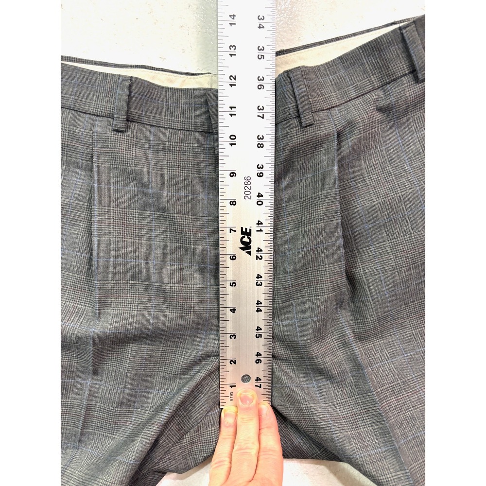 vtg 90s Andre Villard 44S 38x27 2pc Pant Suit Wool Gray Glen Plaid Pleated - Picture 15 of 16